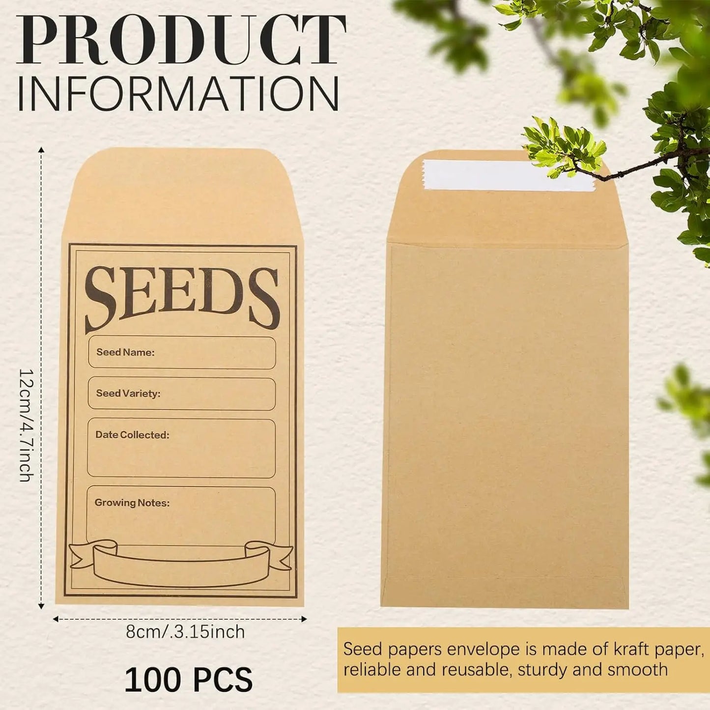 50/100/150 Pcs Brown Resealable Seed Envelopes – 3.15x4.72 Inch Small Storage Packets for Seeds