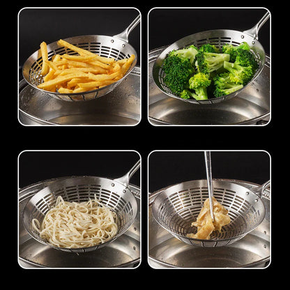 3 Sizes Round 304 Stainless Steel Strainer Set – Long Handle Kitchen Sieves for Hot Pot, Oil Filter & Cooking Tools