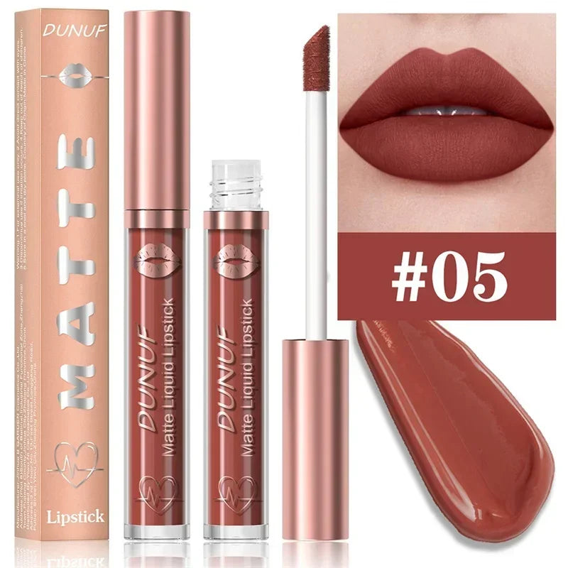 Matte Velvet Dark Red Brown Lip Gloss – Long-Lasting Waterproof Liquid Lipstick with Natural Moisturizer & Transparent Lip Oil