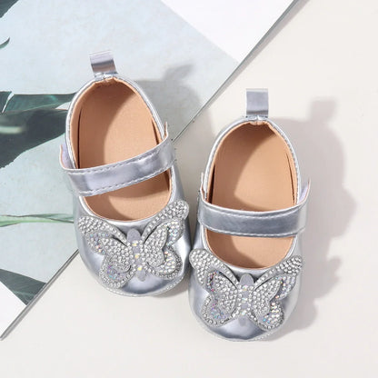 Baby Girls First Walking Shoes - Crystal Butterfly Princess Shoes for 0–18M Toddlers