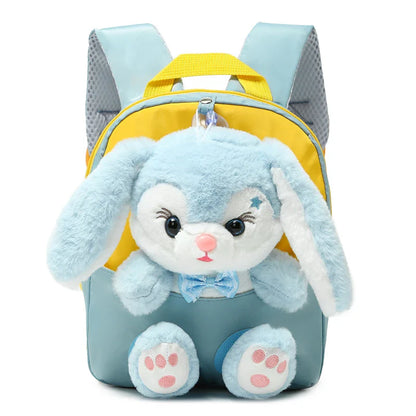 Plush 3D Rabbit Backpack for Kids – Cute Bow Tie Cartoon School Bag for Boys & Girls