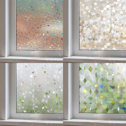 3D Rainbow Window Privacy Film - Static Clings Vinyl Decals Stickers for Glass Doors, Heat Control, Anti-UV