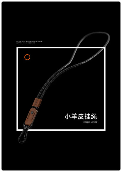 QOONG Handmade Luxury Sheepskin Keychain with Adjustable Neck Strap for Mobile & Keys M11