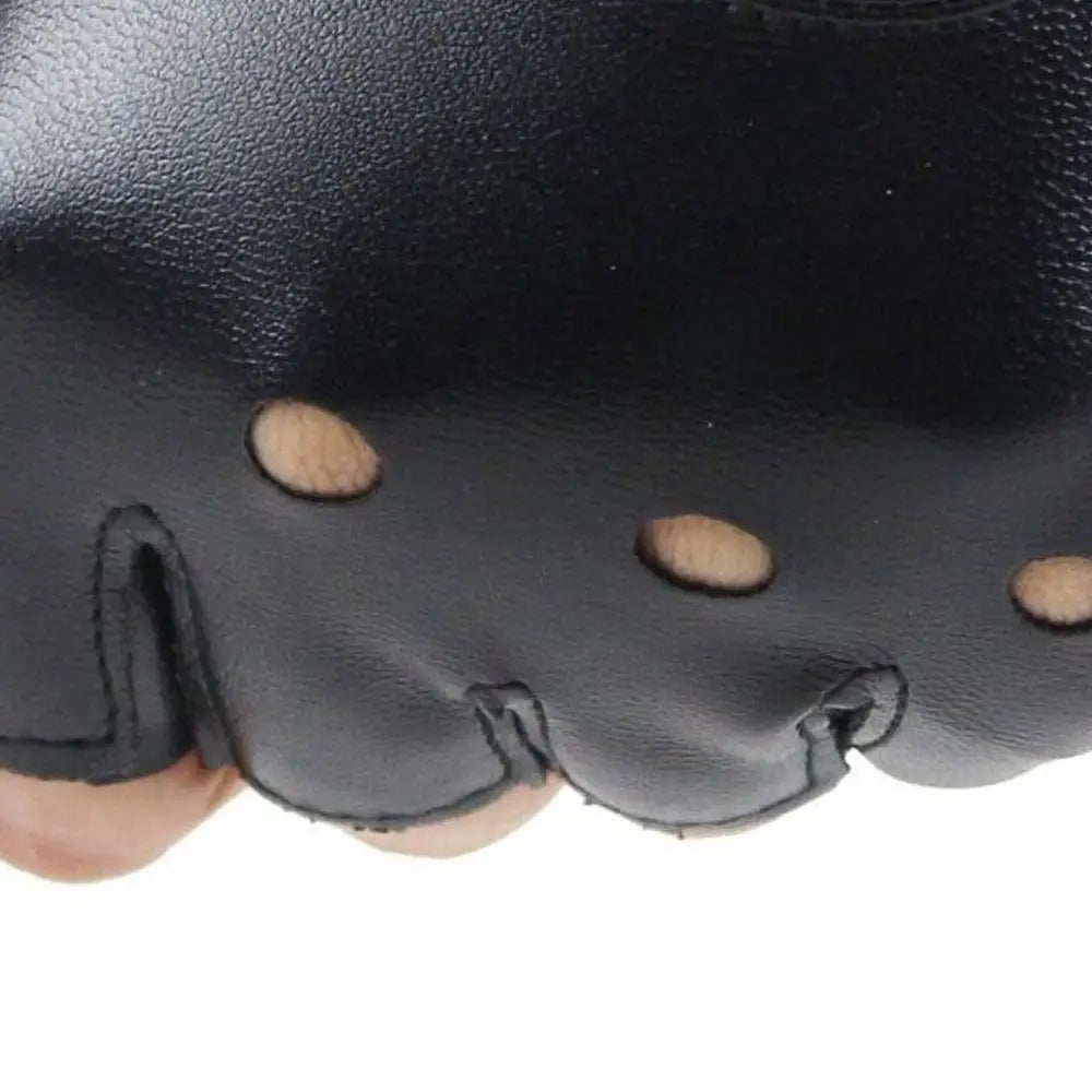 Unisex Fingerless PU Leather Driving Gloves, Rivet Punk Style Disco Rock & Roll Gloves for Dance, Motorcycle & Party Wear (Black/Red/White)