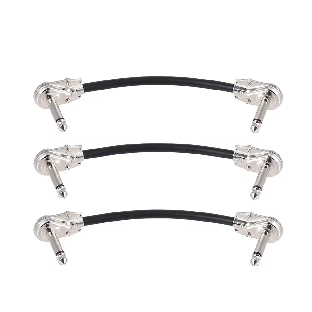 Miwayer 6-Pack 6-Inch Guitar Effect Pedal Patch Cables - 1/4" Silver Right-Angle Plug, Black PVC Jacket
