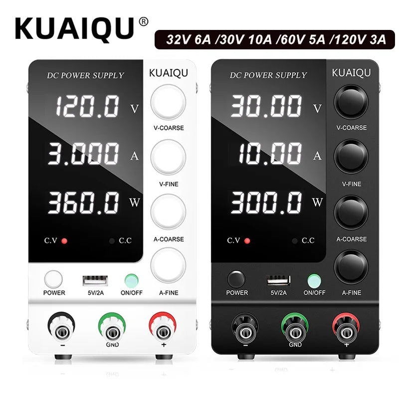 KUAIQU Adjustable DC Power Supply – Lab Bench 30V 10A, 60V 5A, 120V 3A with Preset Current & USB Interface