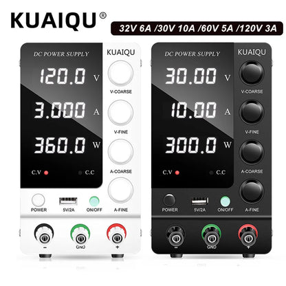 KUAIQU Adjustable DC Power Supply – Lab Bench 30V 10A, 60V 5A, 120V 3A with Preset Current & USB Interface