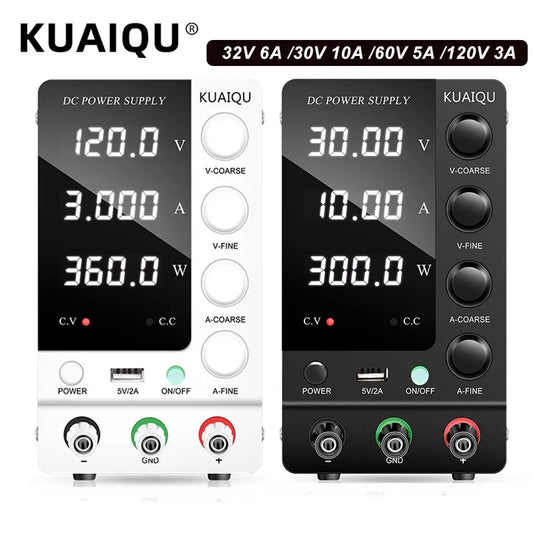 KUAIQU Adjustable DC Power Supply – Lab Bench 30V 10A, 60V 5A, 120V 3A with Preset Current & USB Interface