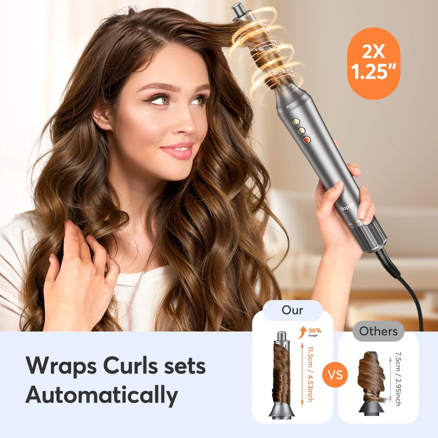 Bopcal 5-in-1 Hair Dryer & Hot Air Comb – 1200W High-Speed Blower with Curling Iron & Multifunction Styling Tools