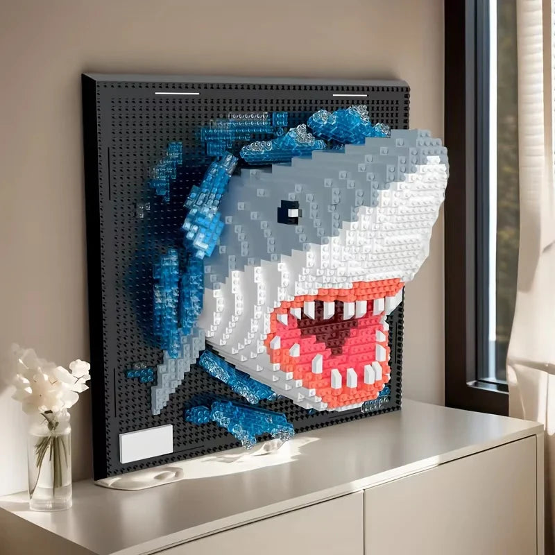 Creative 3D Wall Art Frame DIY Building Block Set – Shark, Eagle & Parrot Micro Animal Particle Model Toy for Adults Home Decor Gift