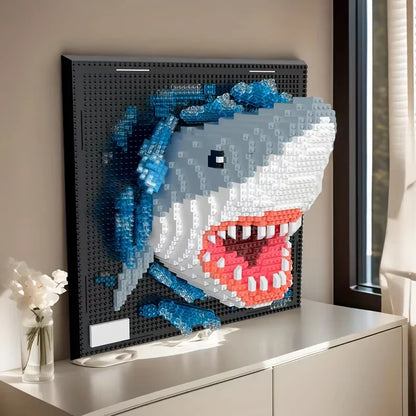 Creative 3D Wall Art Frame DIY Building Block Set – Shark, Eagle & Parrot Micro Animal Particle Model Toy for Adults Home Decor Gift