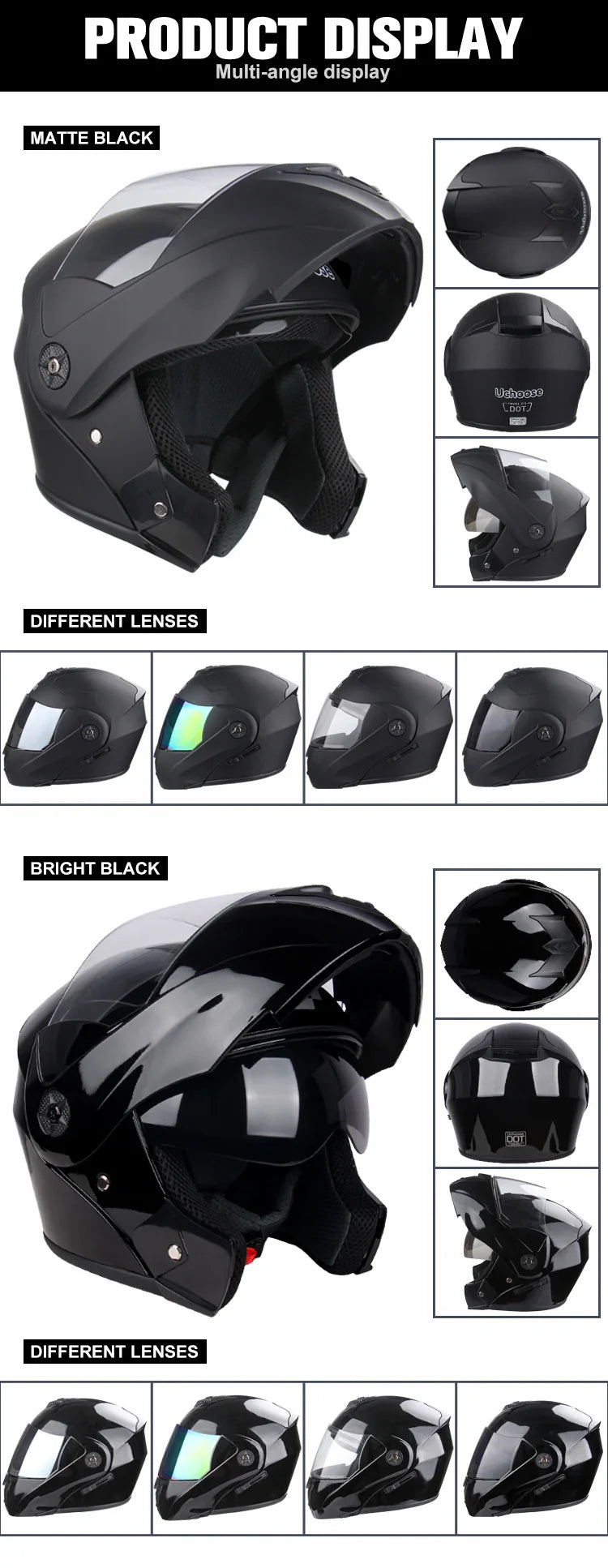 New Full Face Motorcycle Helmet – Racing Helmet with Double Sun Visor & Flip-Up Double Lens for Men & Women, DOT Certified