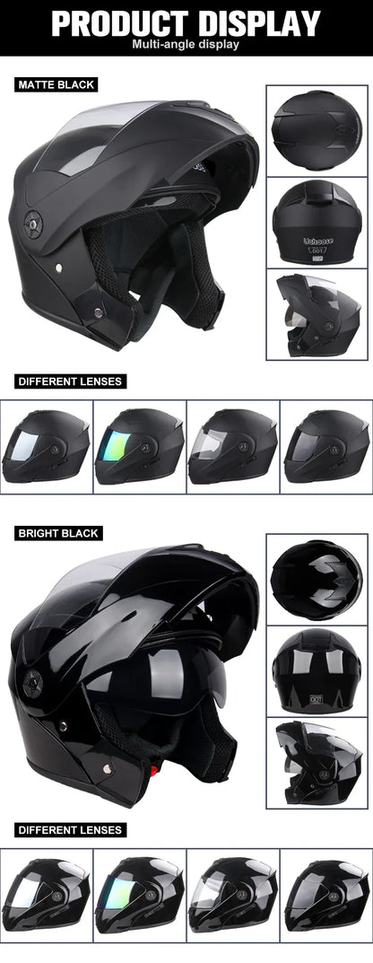 New Full Face Motorcycle Helmet – Racing Helmet with Double Sun Visor & Flip-Up Double Lens for Men & Women, DOT Certified