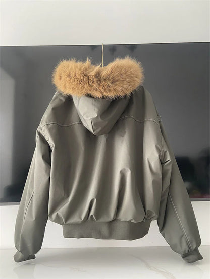 ZAROY Y2K Fur Collar Hooded Parka – Thick Padded Gothic Winter Jacket Streetwear for Men & Women