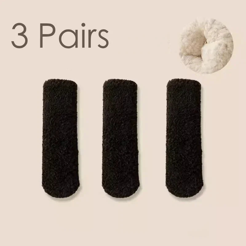 3 Pairs Unisex Plush Slipper Socks — Thick Winter Coral Fleece Cozy Mid-Calf Socks for Couples