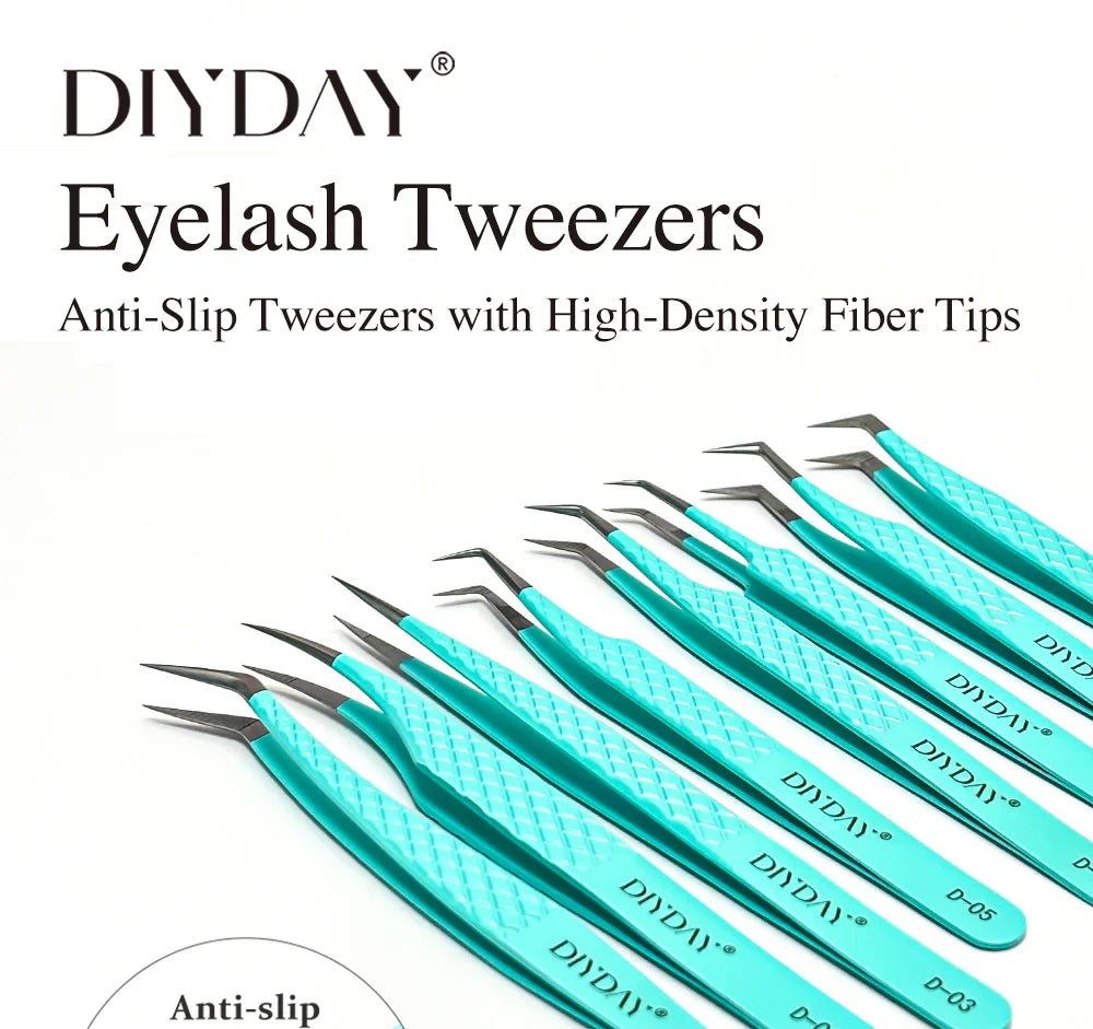 DIYDAY Anti-Slip Tweezers — High-Density Fiber Tip for Eyelash Extensions & Eyebrow Precision Beauty Tools