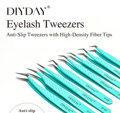 DIYDAY Anti-Slip Tweezers — High-Density Fiber Tip for Eyelash Extensions & Eyebrow Precision Beauty Tools