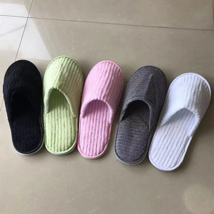 5 Pairs Mix Color Disposable Hotel Slippers – Cotton Non-Slip Slides for Men & Women Home, Travel, SPA & Hospitality Use