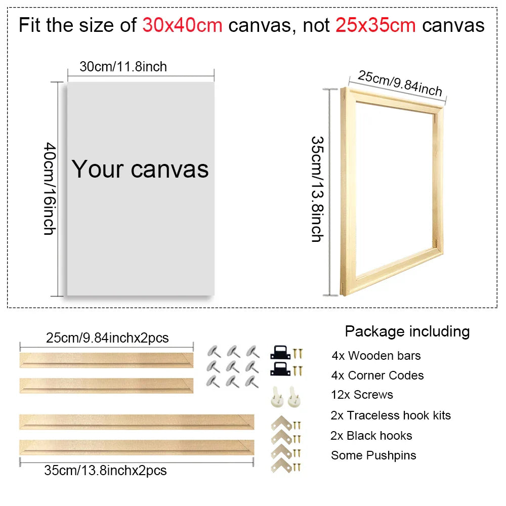 Wooden Canvas Frames – 30x40, 40x50, 50x70, 60x90cm for Photos, Oil Paintings & Diamond Painting Wall Art