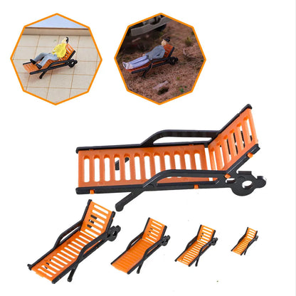 5PCS Miniature Park & Beach Lounge Chairs – 1:30–1:150 Scale Diorama Outdoor Garden Deck Chair Models