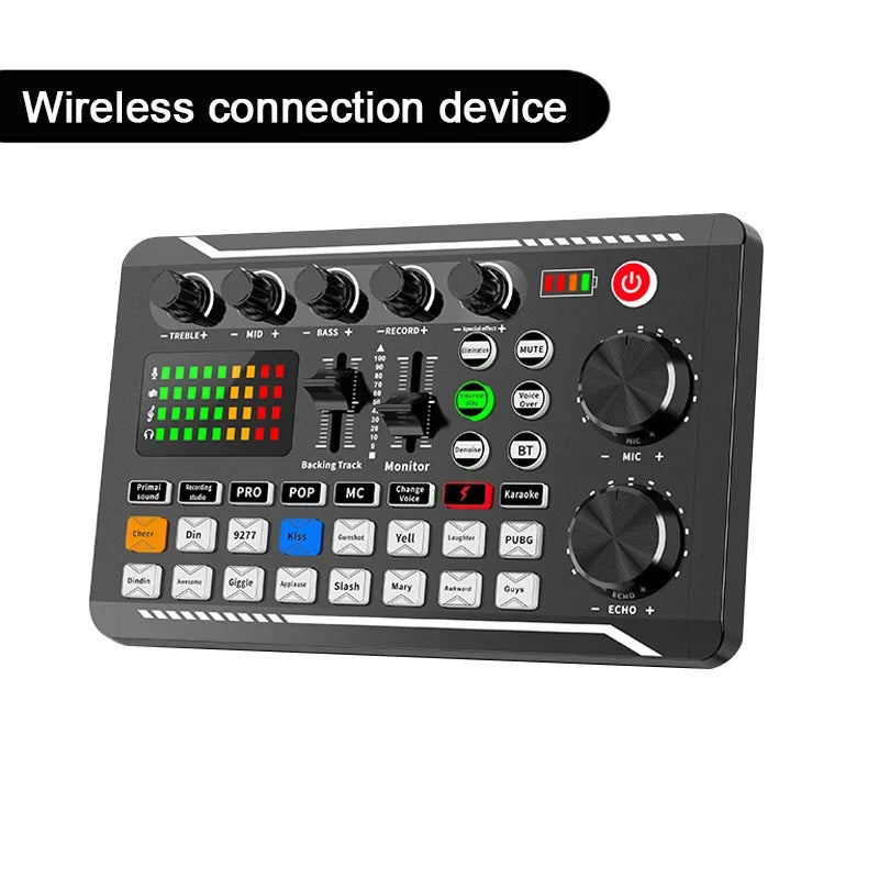 F998 Live Sound Card Audio Mixer - DJ Effects Voice Changer Interface with Bluetooth for Live Streaming, Singing & Recording