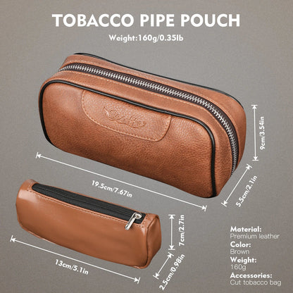 Scotte PU Leather Tobacco Pipe Bag – Portable Case for 2 Pipes with Smoking Accessories