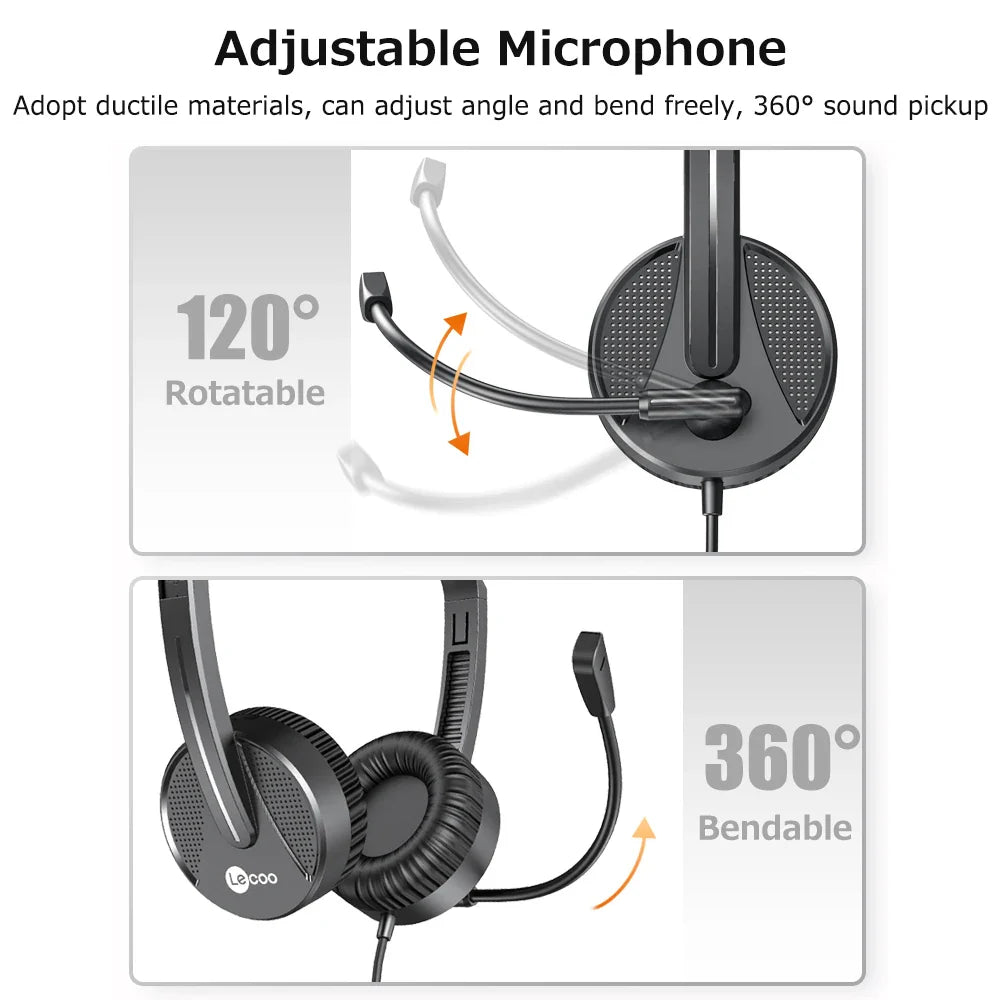 Lenovo Lecoo HT106 Wired Headset – 3.5mm Head-Mounted with Adjustable Mic for Calls, Online Teaching & Web Conferences