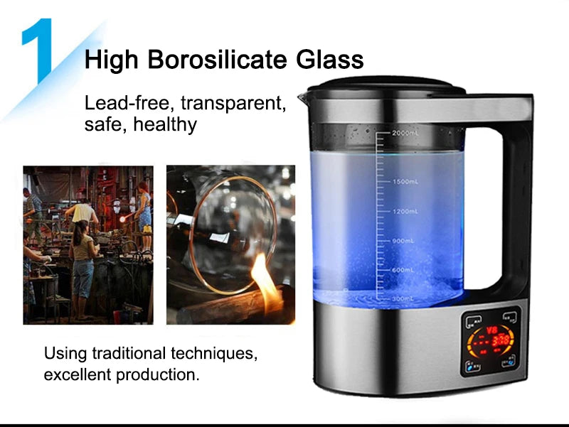 2L Hydrogen-Rich Electric Kettle – Electrolysis Water Heater & Generator with English Manual