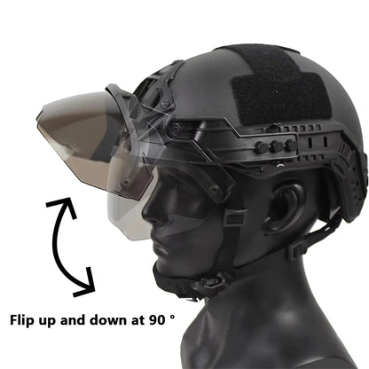 BOOIU Adjustable Tactical Helmet – FAST MICH Helmet with Detachable OP Goggles, Anti-Fog & Anti-Riot CS Protective Gear