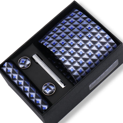 Men’s Green Tie Gift Box Set - Premium Business Necktie with Hanky, Cufflinks & Tie Clip for Wedding Formal Wear