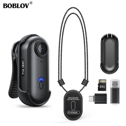 BOBLOV W4 2K Mini Body Camera - 64GB Wearable Video Recorder with 360° Rotating Clip, Magnetic Mount & 800mAh Battery for Outdoor Use
