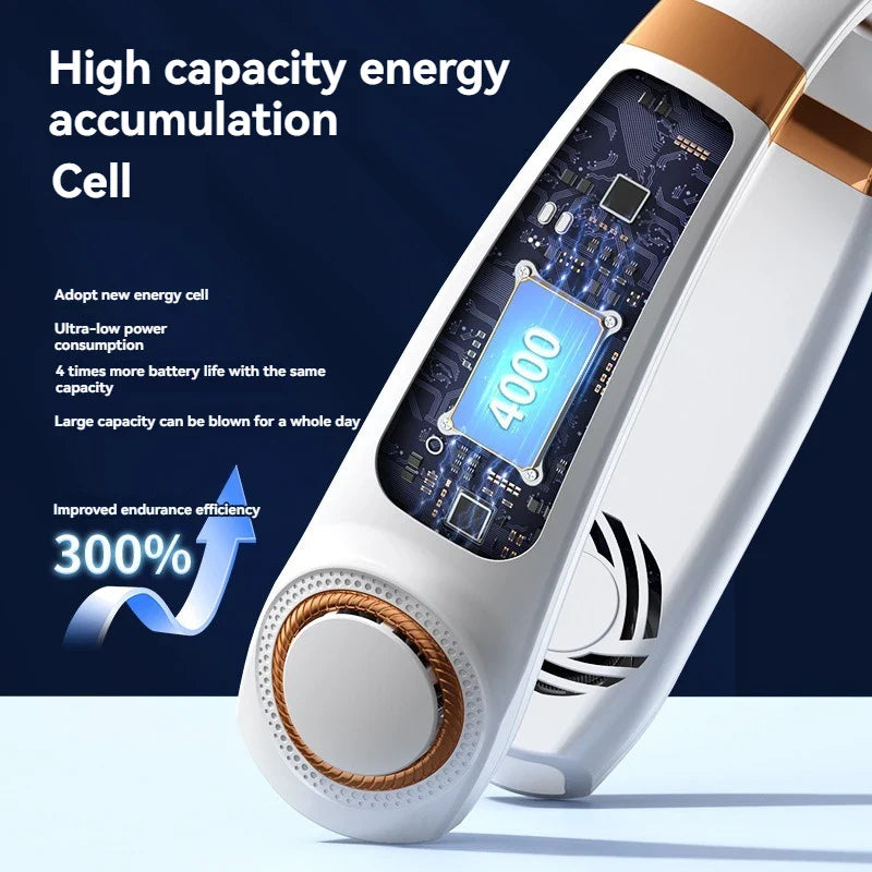 2024 Portable USB Halterneck Silent Bladeless Mini Fan – Handheld Multi-Function Electric Cooler