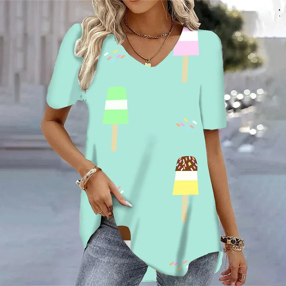 3D Floral Print T-Shirt - Women's Harajuku Casual Loose Fit Summer Crewneck Top