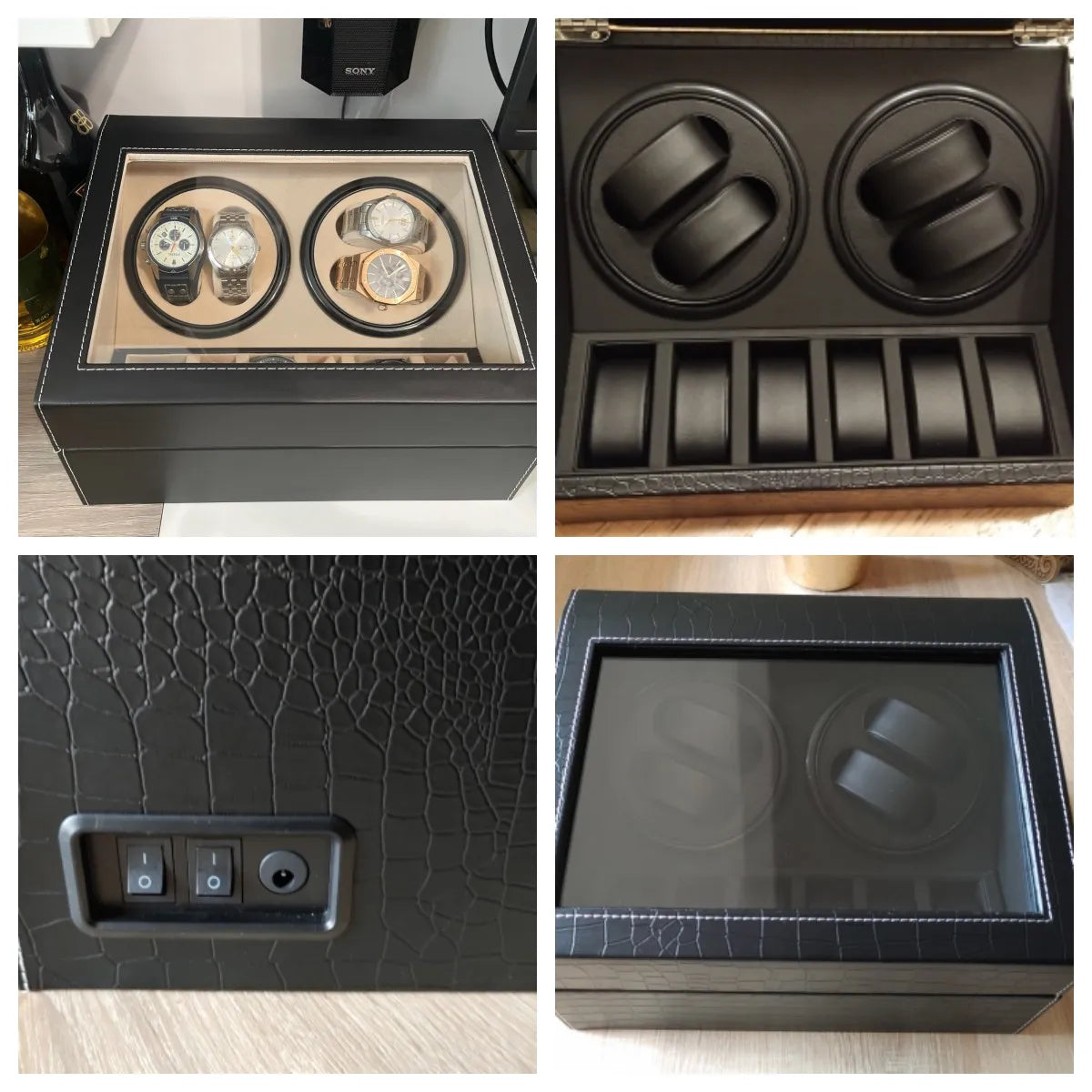 Hot Sale Luxury 4+6 Automatic Watch Winder - High-Quality Black/Brown Display and Storage Box for 10 Watches