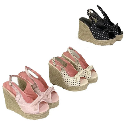 Women’s Wedge Platform Sandals - Grass Weave Bowknot High Heels for Summer Parties