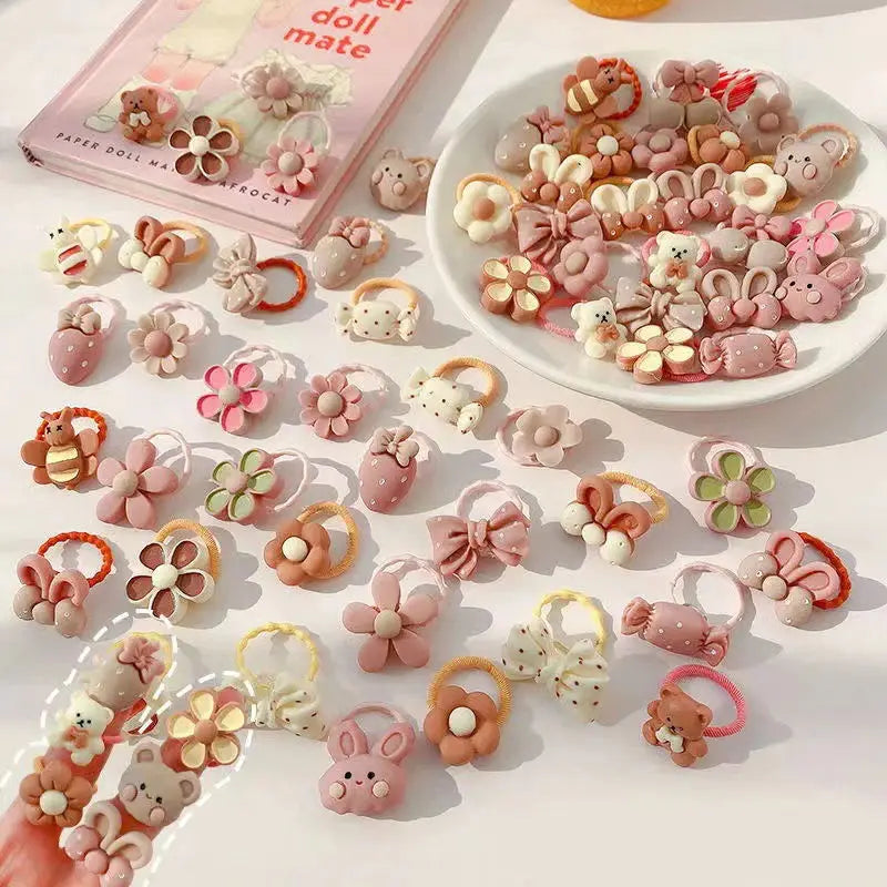 Cute Cartoon Bear & Bunny Hair Ties - Elastic Hair Accessories for Baby Girls & Children