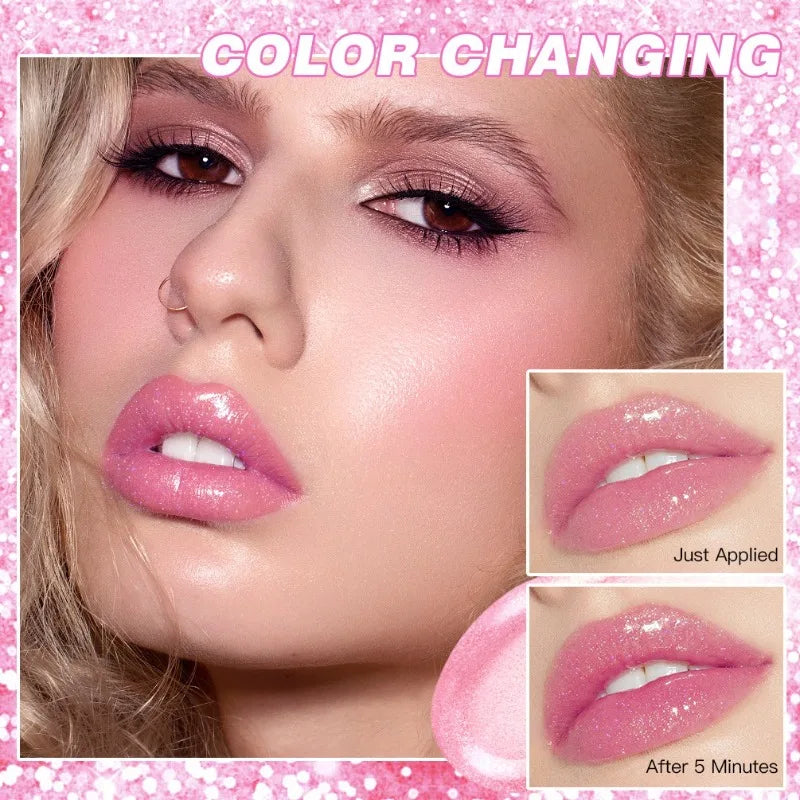 Soft Jelly Color-Changing Lipstick – Glossy Hydrating Glitter Lip Balm with Sparkling Red Shade