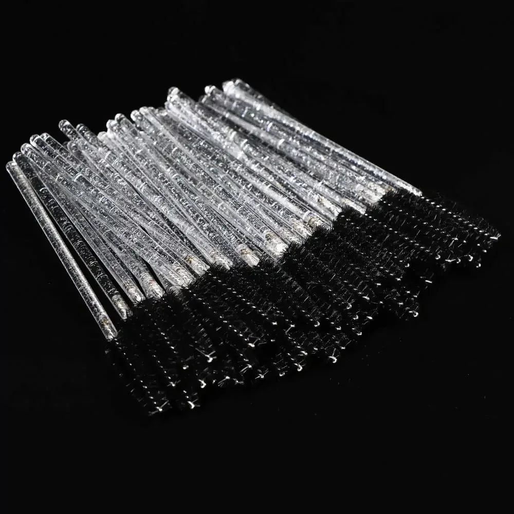 50-Pack Disposable Crystal Eyelash Brush Combs – Professional Eyelash Extension Mascara Wands for Makeup and Beauty Tools
