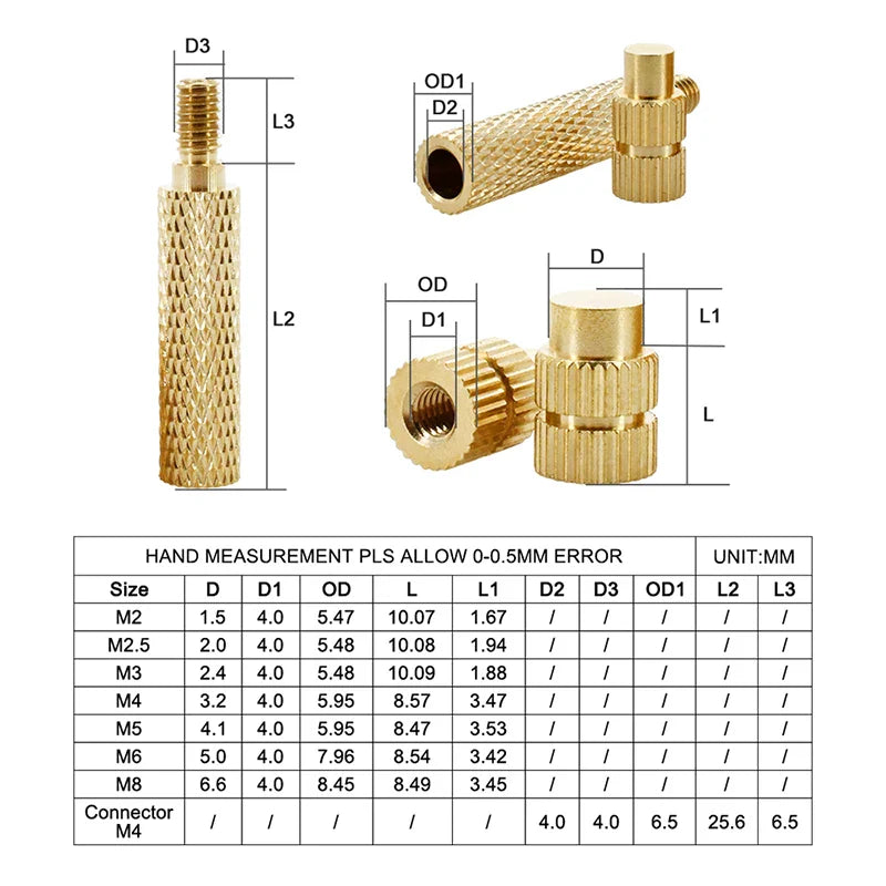 M2 M3 M4 Brass Insert Nuts for Bolt & Screw Implantation – Hot Melt Knurled Thread & Soldering Iron Tip for 3D Printer