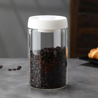 Vacuum Sealed Glass Coffee Bean Jar — Airtight, Moisture-Proof Household Container with Air Extraction for Fresh Coffee