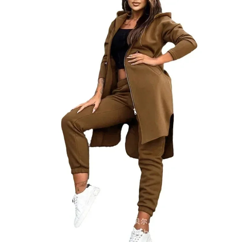 Autumn Winter Women's Hooded Jacket & Trousers Set – Casual Two-Piece Everyday Outfit