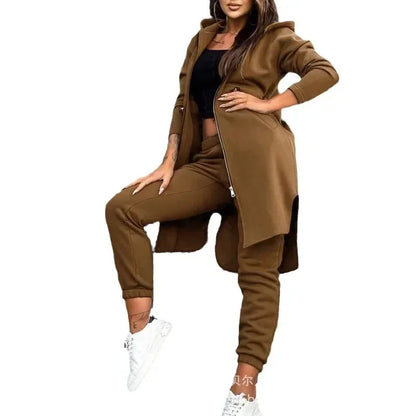 Autumn Winter Women's Hooded Jacket & Trousers Set – Casual Two-Piece Everyday Outfit