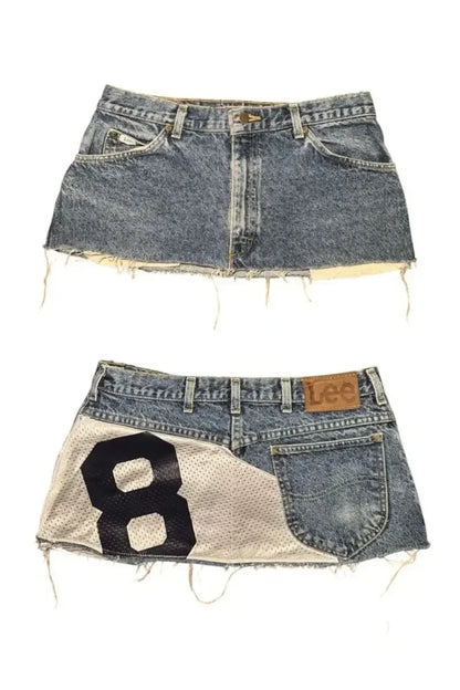 Y2K High-Waist Appliqué Denim Mini Skirt — Women's Goth Harajuku Streetwear