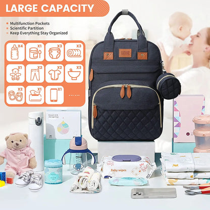 3-in-1 Diaper Bag Backpack – Waterproof Travel Bag with Foldable Baby Bed & USB Charging