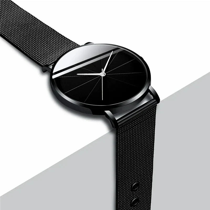 Men’s Minimalist Ultra-Thin Quartz Watch – Stainless Steel Mesh Band Business Fashion Wristwatch