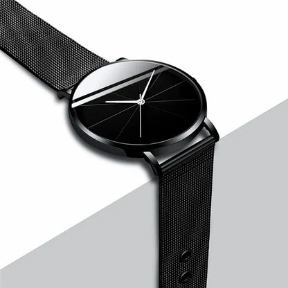 Men’s Minimalist Ultra-Thin Quartz Watch – Stainless Steel Mesh Band Business Fashion Wristwatch