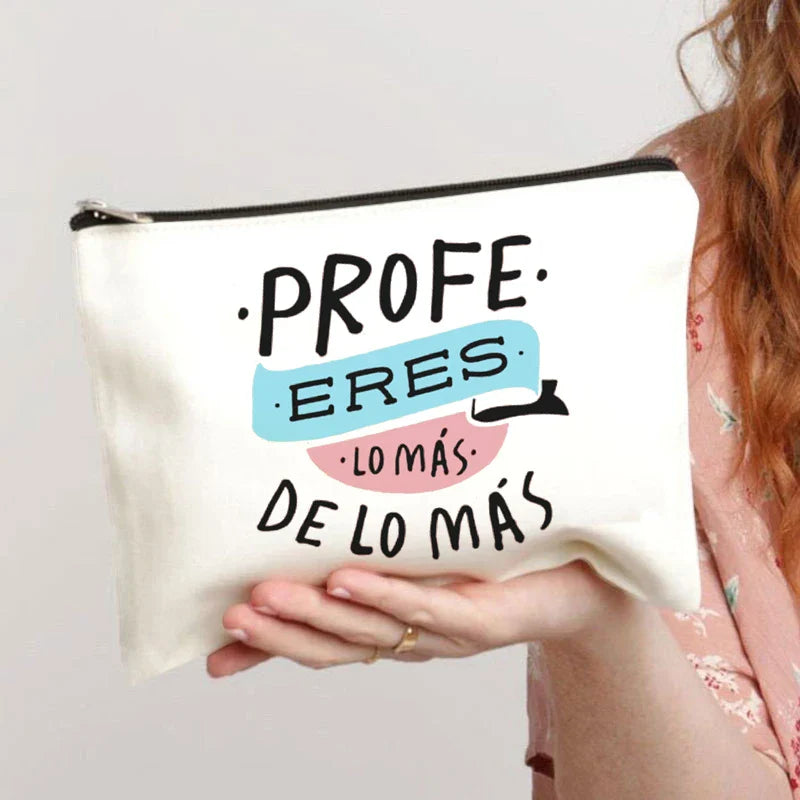 Spanish Printed Teacher Life Makeup Pouch - Pencil Case, School Stationery Storage Bag, Travel Organizer and Gift
