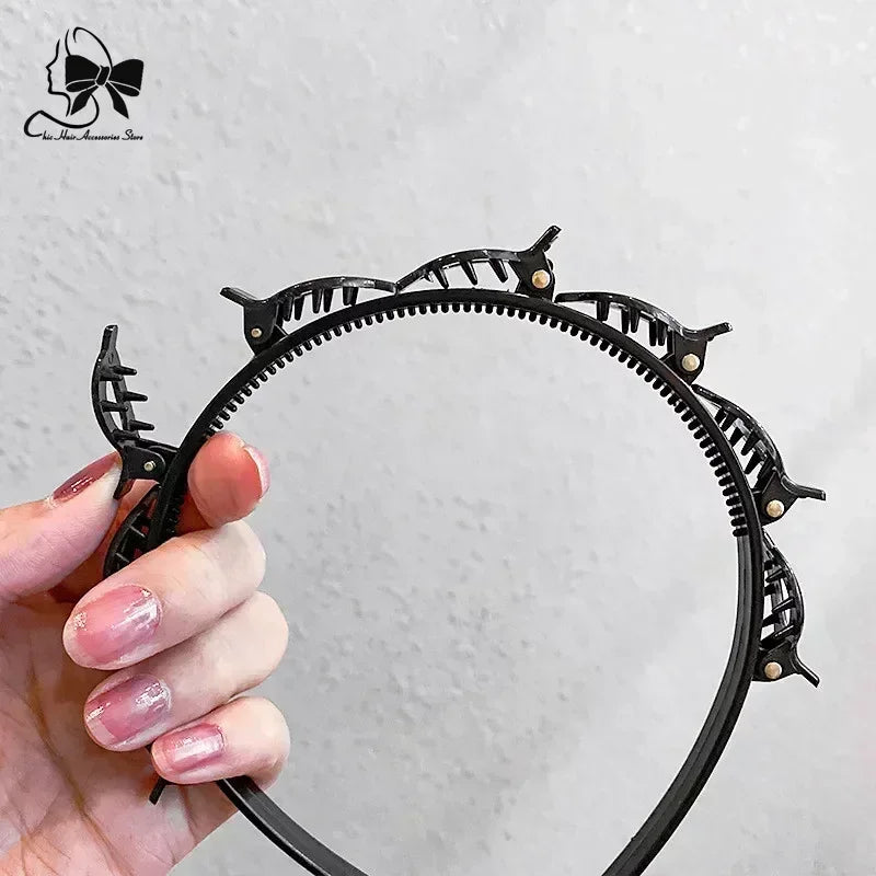 2024 New Double Band Headbands for Women – Non-Slip Hair Bands with Clips, Bezel Hair Hoop, Fashion Headwear