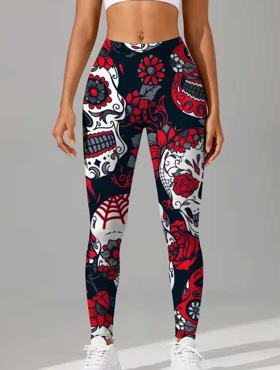 Women's Halloween Skeleton 3D Print Leggings - Stretchy Workout Yoga Pants, Slim Fit Fashion Tights