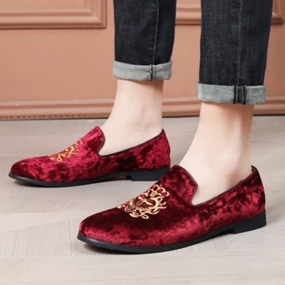 Men’s Luxury Suede Leather Shoes - Embroidered Loafers for Wedding, Party and Formal Wear Large Size